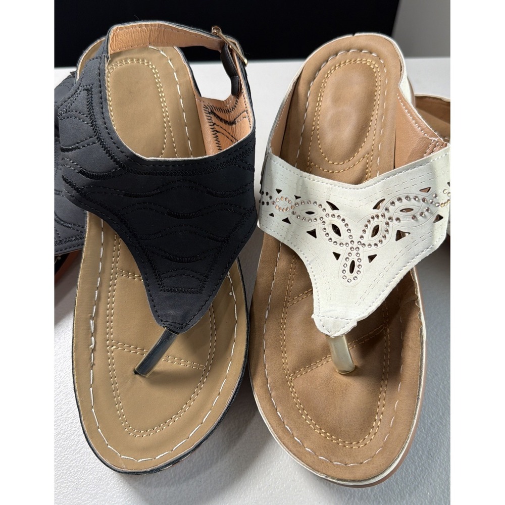 2 Pair Unbranded Women's Size 7 Tong Sandals Small Wedge